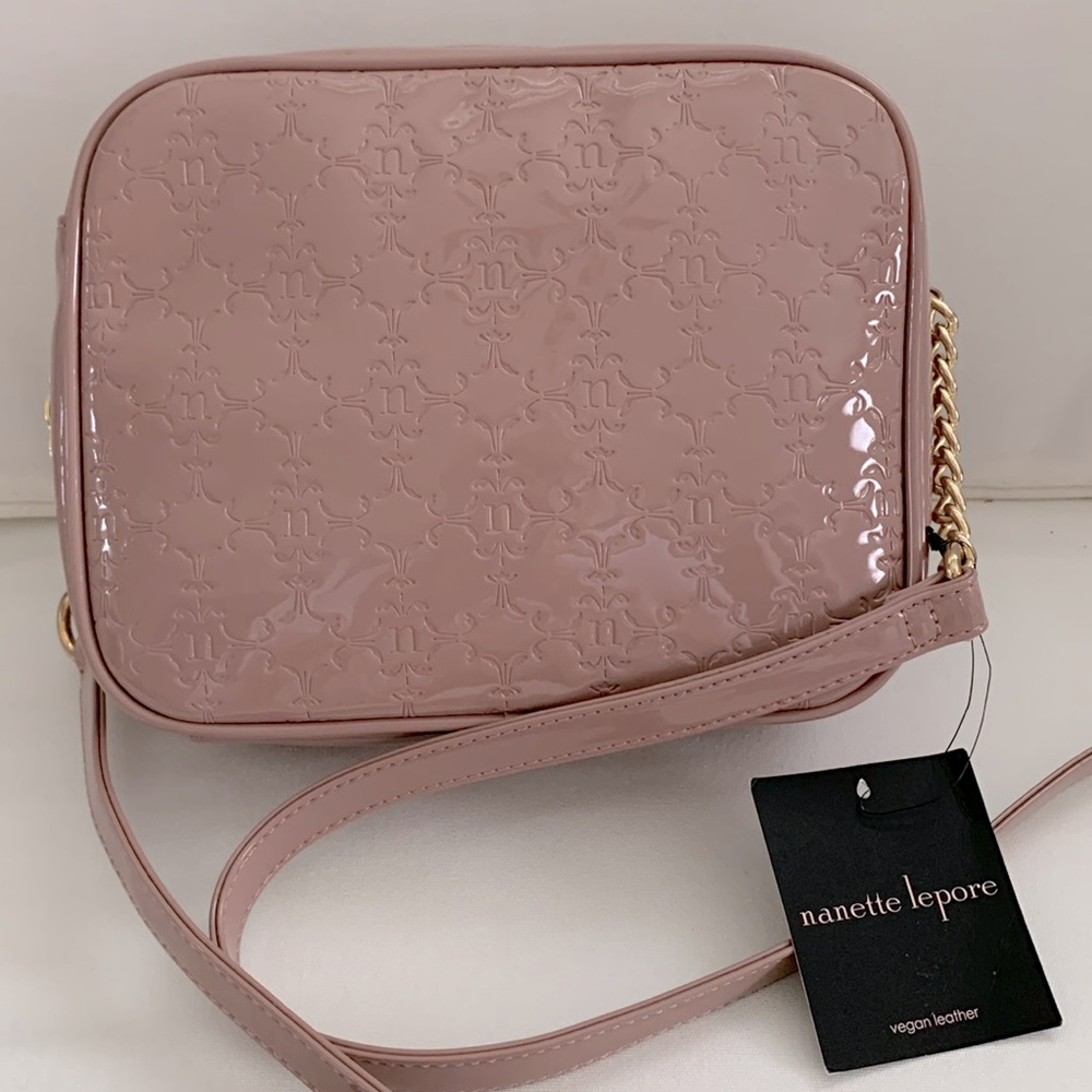 NWT - Nanette Lepore patent logo pale pink/mauve Feminine Crossbody Great Gift!